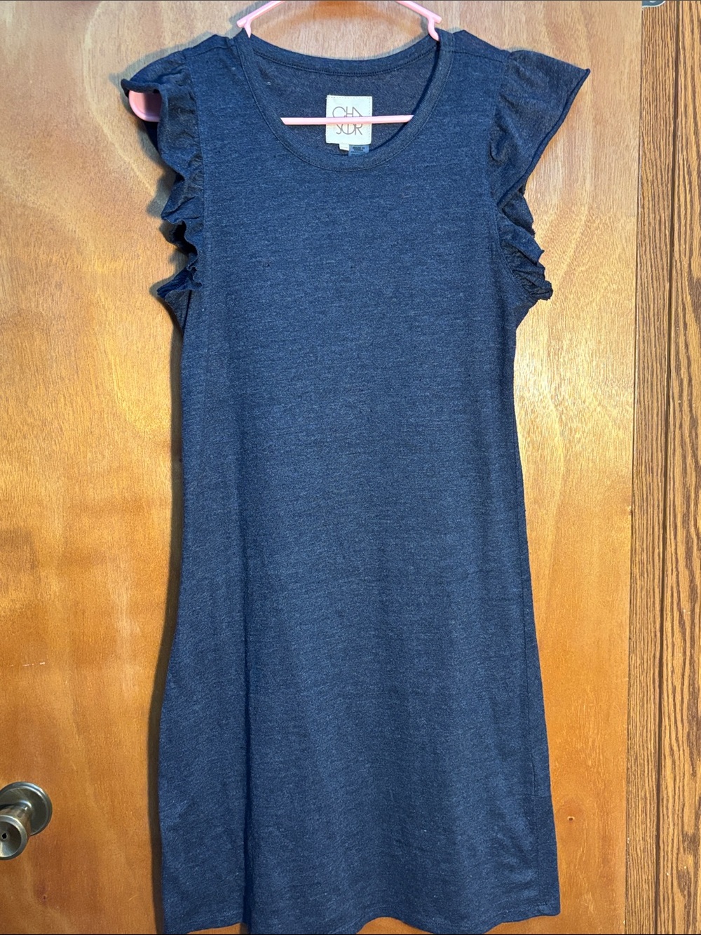 Chaser Navy Ruffle Sleeve Midi Dress